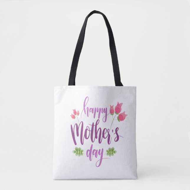 La bolsa de asas floral feliz simple del día de (Anverso)