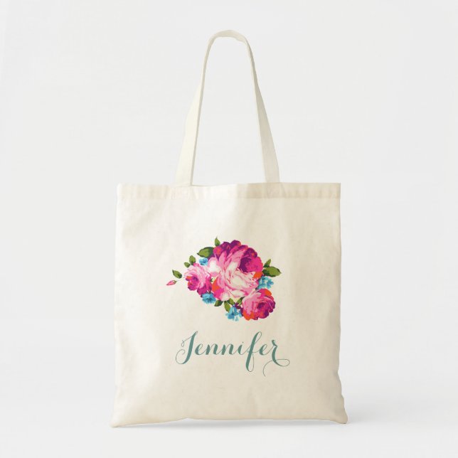 La bolsa de asas floral personalizada (Frente)