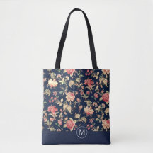 La bolsa de asas floral preciosa del monograma el