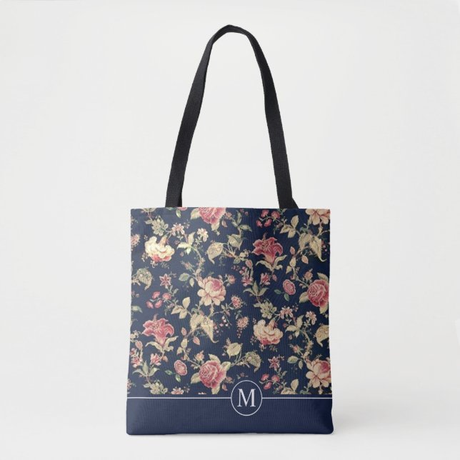 La bolsa de asas floral preciosa del monograma el (Anverso)