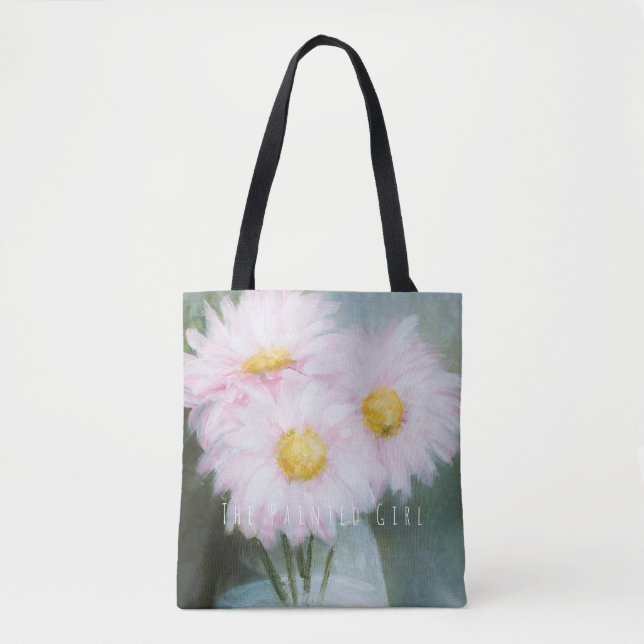La bolsa de asas floral rosada de las "margaritas" (Anverso)
