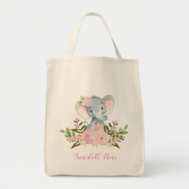La bolsa de asas floral rosada linda del elefante