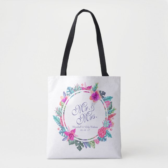 La bolsa de asas floral tropical personalizada de (Anverso)