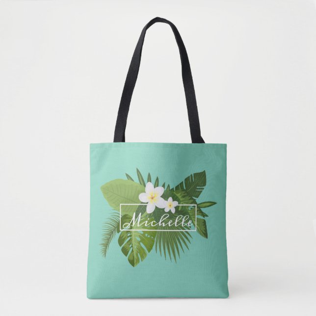 La bolsa de asas floral tropical personalizada del (Anverso)