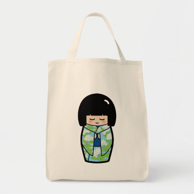 La bolsa de asas japonesa (azul) de la muñeca de (Frente)