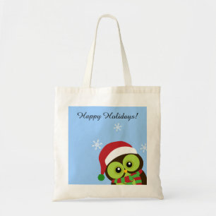 La bolsa de asas linda del búho del navidad del
