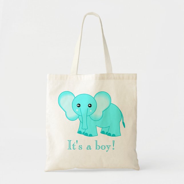 ¡La bolsa de asas linda del elefante del bebé azul (Frente)