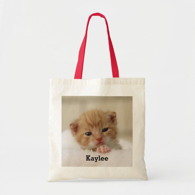 La bolsa de asas linda personalizada del gatito (Frente)