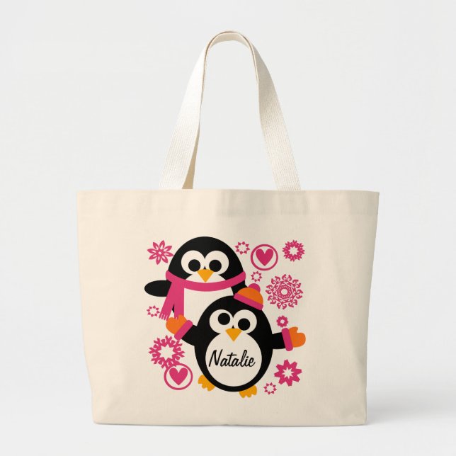 La bolsa de asas personalizada de los pingüinos (Frente)