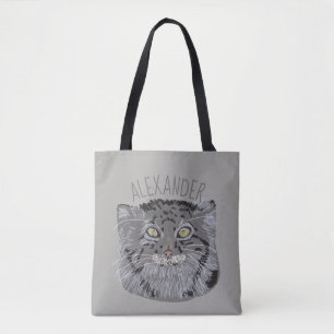La bolsa de asas personalizada del gris del gato
