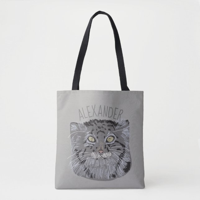 La bolsa de asas personalizada del gris del gato (Anverso)