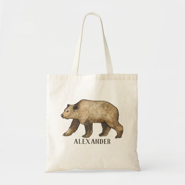 La bolsa de asas personalizada del oso de Brown (Frente)
