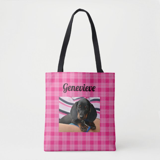 La bolsa de asas personalizada del rosa de la (Anverso)