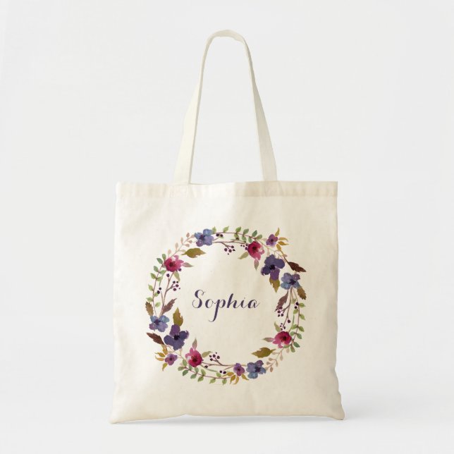 La bolsa de asas personalizada floral (Frente)