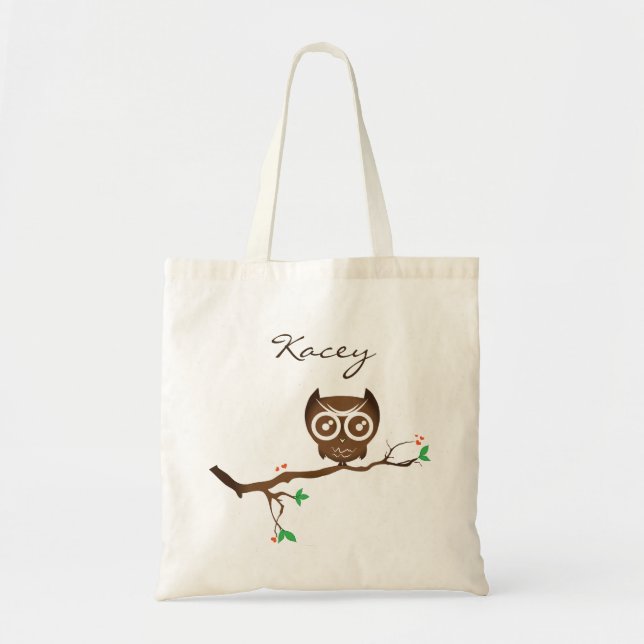 La bolsa de asas personalizada linda del búho (Frente)