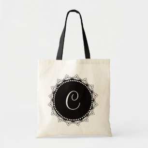 La bolsa de asas personalizada monograma blanco y