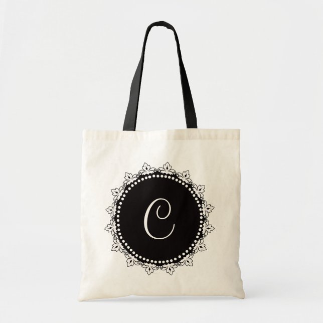 La bolsa de asas personalizada monograma blanco y (Frente)