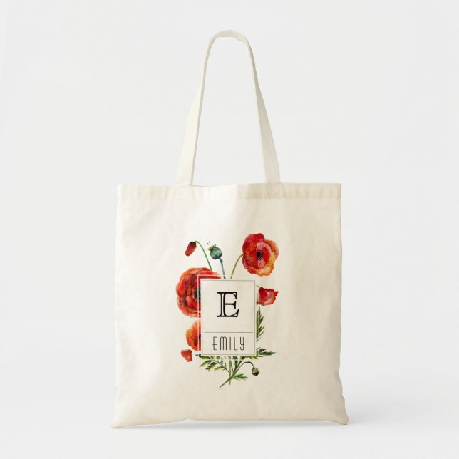 La bolsa de asas personalizada monograma floral (Frente)
