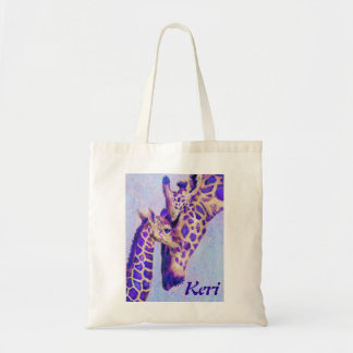 La bolsa de asas púrpura de dos jirafas