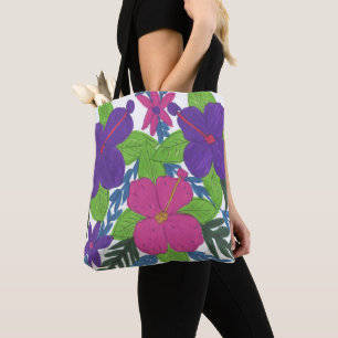 La bolsa de asas púrpura del ramo del hibisco