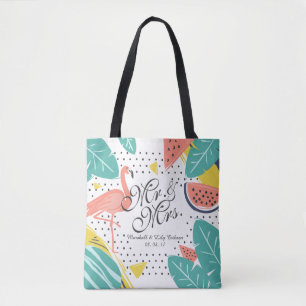 La bolsa de asas tropical personalizada de la boda