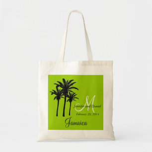 La bolsa de asas verde de la boda de playa con las