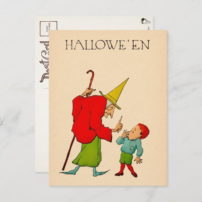 La bruja de Halloween y la postal infantil (Anverso / Reverso)