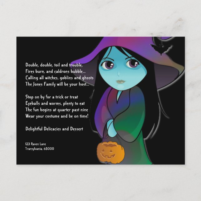 La bruja de Lil' en la invitación de Halloween con (Anverso)
