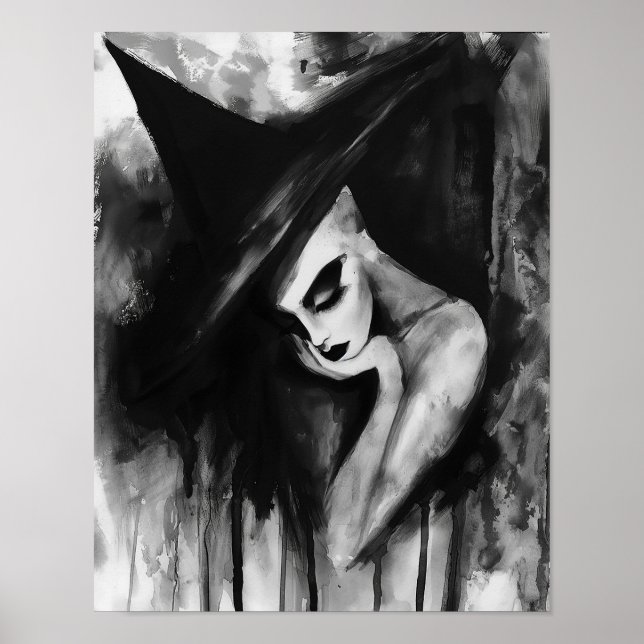 La bruja del arte abstracto negro y blanco (Frente)