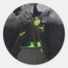 La bruja verde que prepara a los Pegatinas de la o