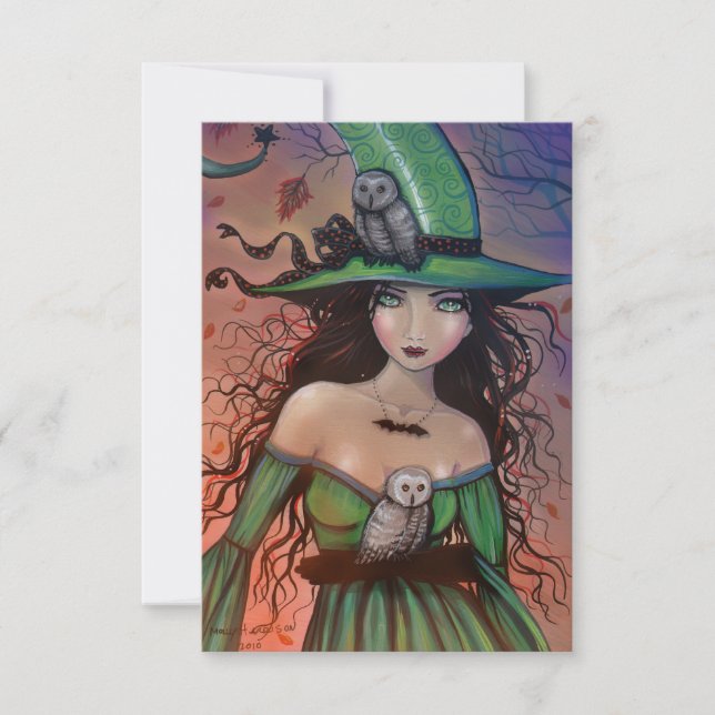 La bruja y las lechuzas Tarjeta postal de Hallowee (Anverso)