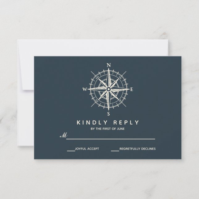 La brújula azul | RSVP de boda (Anverso)