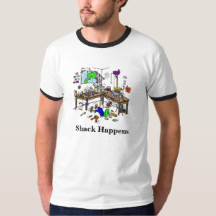 La cabaña sucede camiseta divertida de Radio Shac