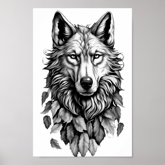 la cabeza de lobo deja el dibujo de arte original  (Frente)