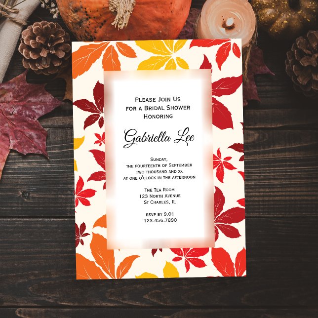 La caída brillante deja la invitación a la ducha d (Set a warm seasonal tone for your event with the Bright Fall Leaves Bridal Shower Invitation.)