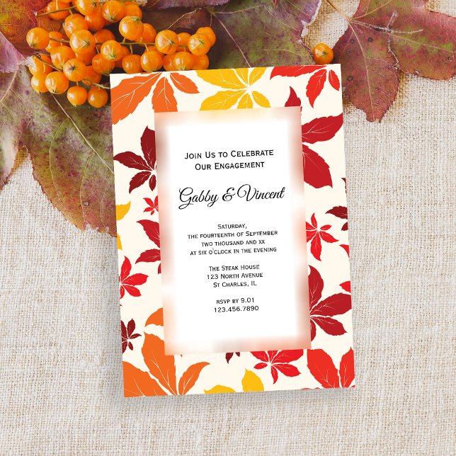 La caída brillante deja la invitación a la fiesta  (Celebrate your Autumn Engagement with this seasonal Bright Fall Leaves Invitation.)