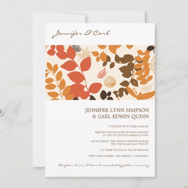 La caída deja la invitación de la boda del collage (Anverso)