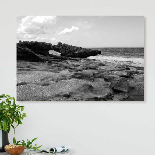 La cala de coral que sopla las rocas Júpiter arte  (Black and white photography nature coral cove blowing rocks Jupiter Florida Victoria Grigaliunas)