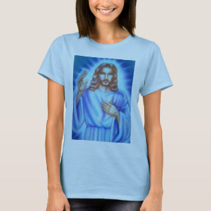 La camisa de la señora azul con la imagen de Jes