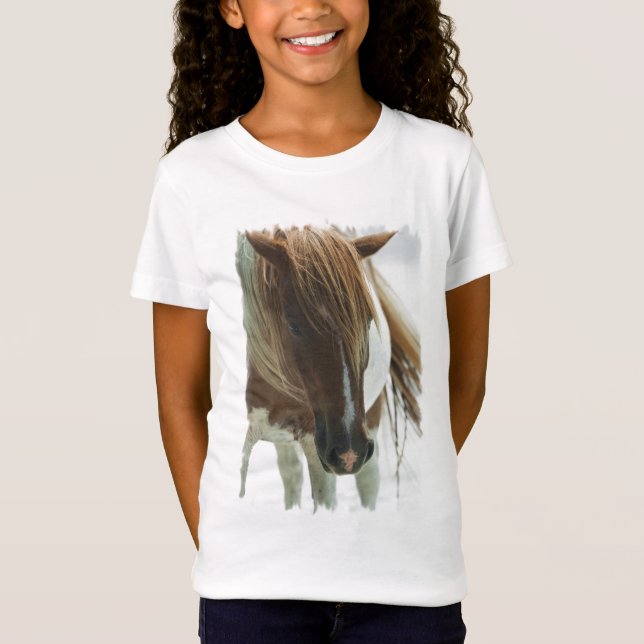 La camiseta cabida del chica del caballo salvaje (Anverso)