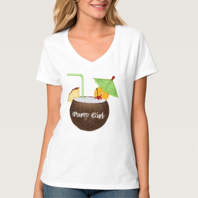 La camiseta con cuello de pico de las mujeres de (Anverso)