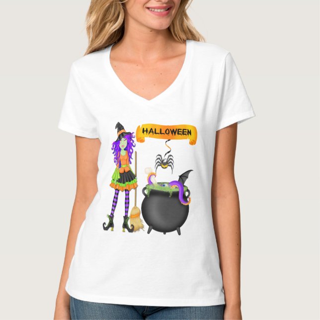 La camiseta de Halloween de la bruja de las (Anverso)