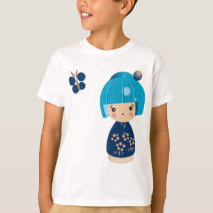 La camiseta de Kokeshi de los niños azules del
