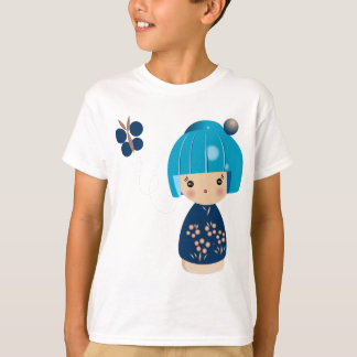 La camiseta de Kokeshi de los niños azules del