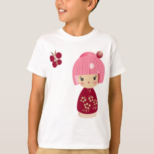 La camiseta de Kokeshi de los niños rosados del