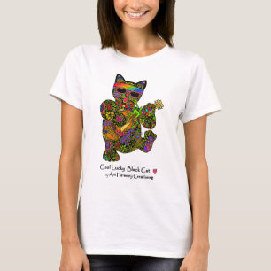 La camiseta de la mujer afortunada fresca del gato