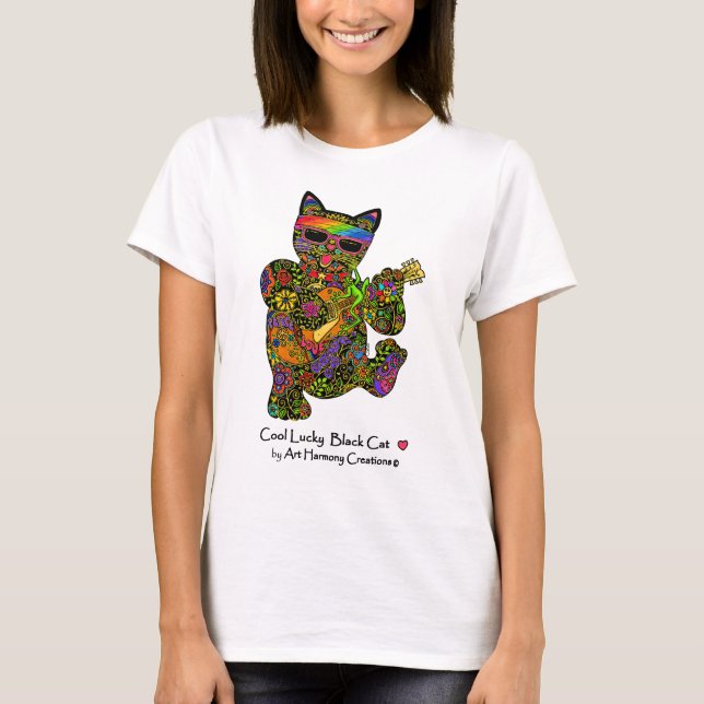 La camiseta de la mujer afortunada fresca del gato (Anverso)