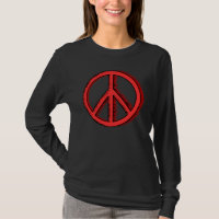 La camiseta de la mujer roja del signo de la paz