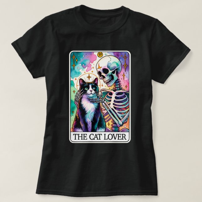 La camiseta de la tarjeta Tarot de Cat Lover Skele (Diseño del anverso)