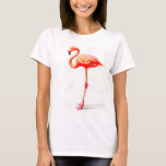 La camiseta de las mujeres: Acuarela rosada del<br><div class="desc">La camiseta de las mujeres: Pintura rosada de la acuarela del flamenco (blanca)</div>